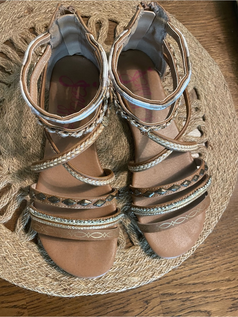 Jellypop Tan Braided Studded Gladiator Sandals